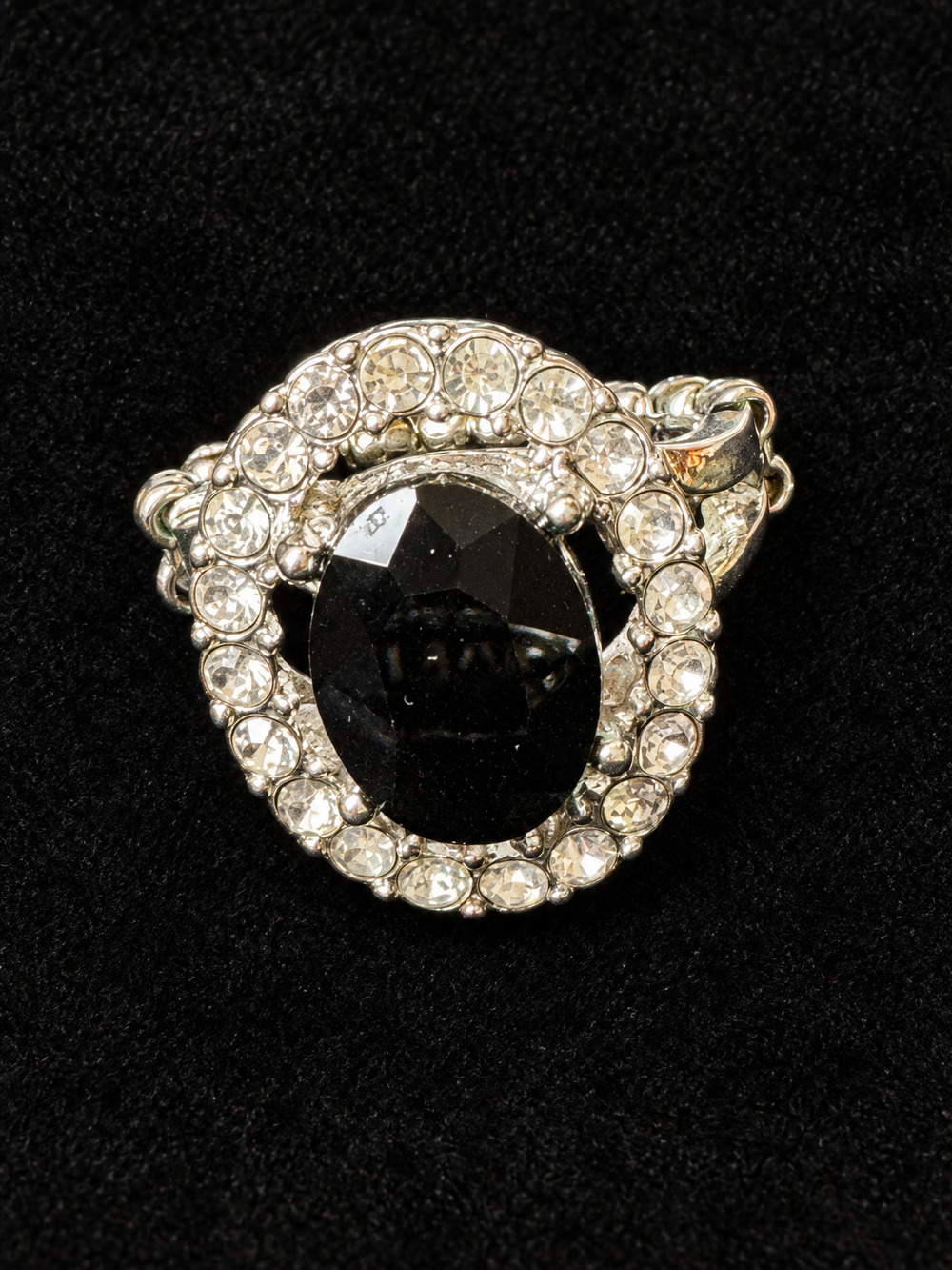 ⚜️ Halo Cocktail Ring | Black Faceted Stone | Silver-Tone Rhinestone 💗